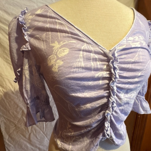 Anthropologie ruffled puff sleeve crop top, XS - Picture 2 of 12